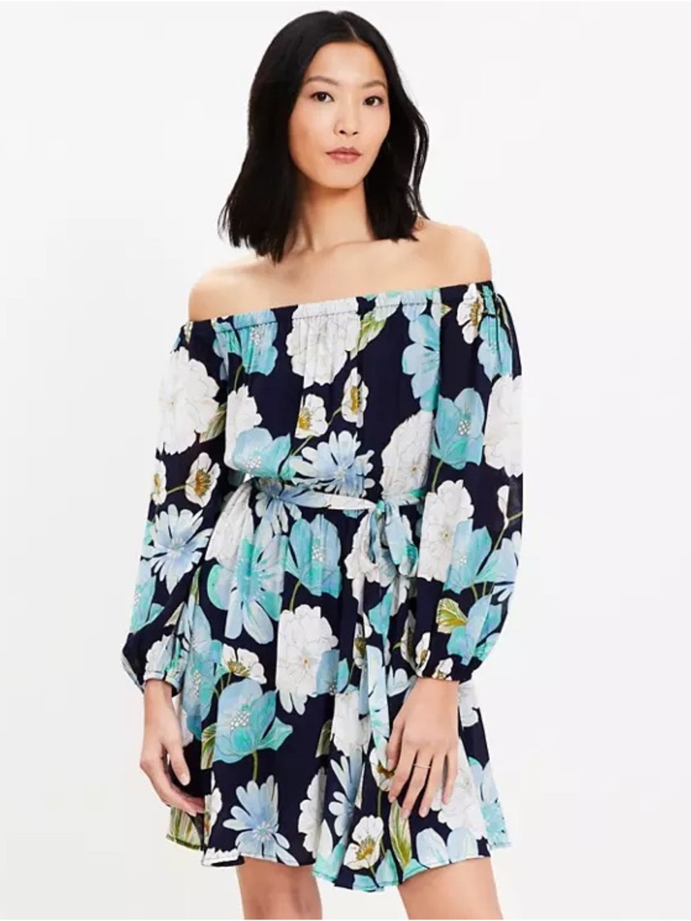 LOFT Floral Off The Shoulder Mini Flounce Dress